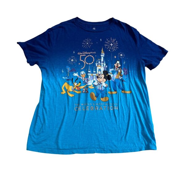 Disney Ombre 50th Anniversary Celebration T-Shirt Unisex Size Large Blue Cotton - Picture 1 of 11